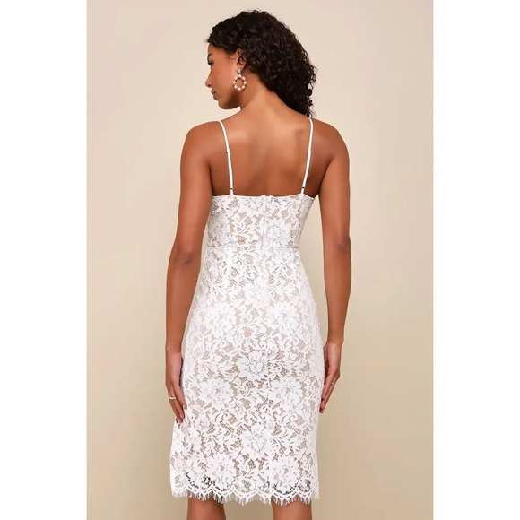Lulus Amazing Allure White Crochet Lace Bodycon Midi Dress  Size M - Picture 3 of 14